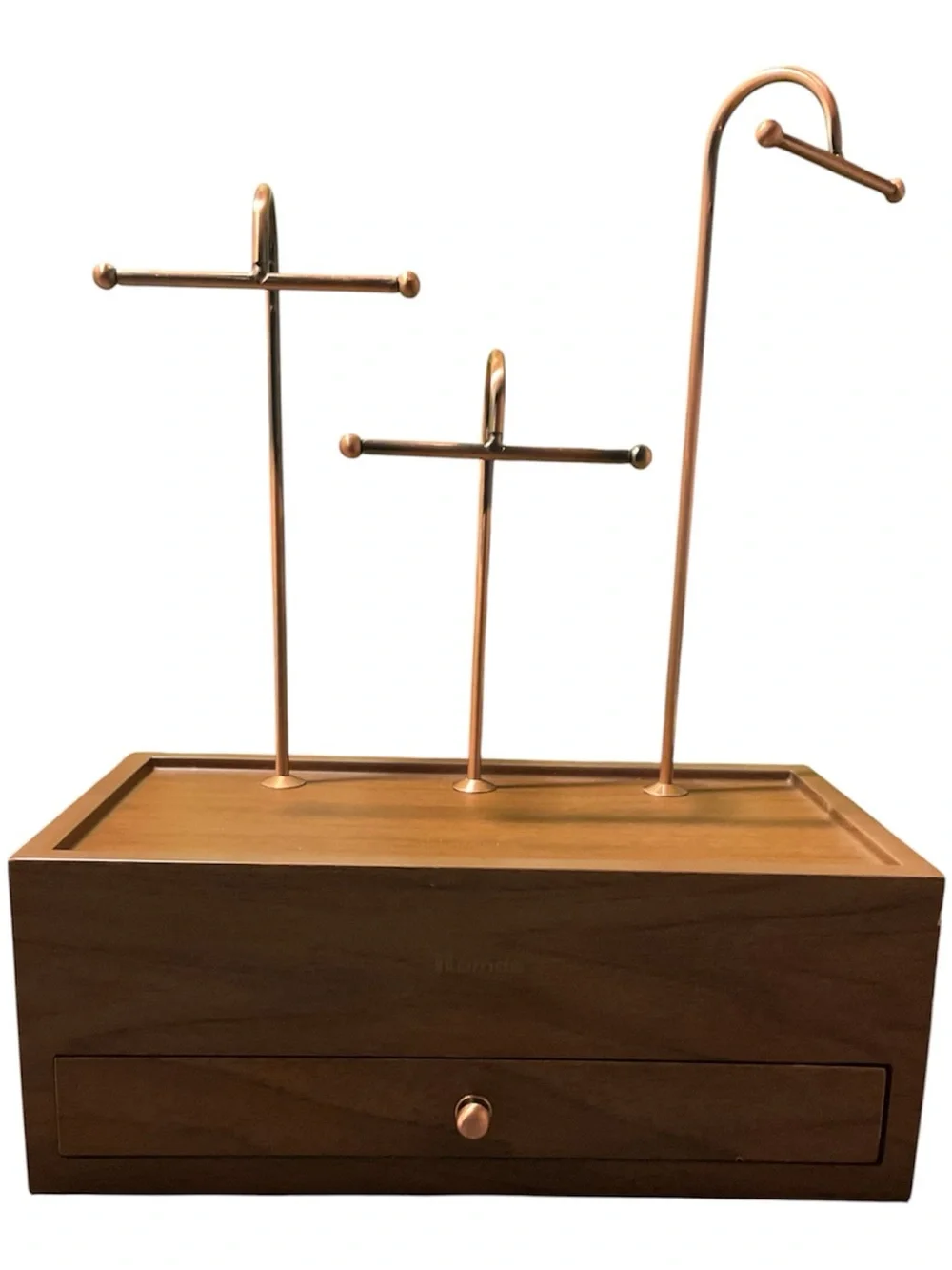 Wood & Copper Jewelry Organizer Box with Multi-Tier Stands-Homde